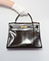 Kelly Retourne 32cm Veau Box Leather in Chocolate, front view
